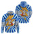 Greece Christmas Zip Hoodie with Zeus Santa Greek Flag Lightning Bolt Gift Bag and Blue Yellow Pattern Design - Wonder Print Shop
