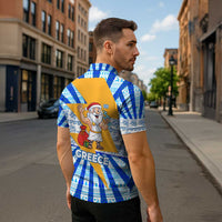 Greece Christmas Zipper Polo Shirt with Zeus Santa Greek Flag Lightning Bolt Gift Bag and Blue Yellow Pattern Design - Wonder Print Shop