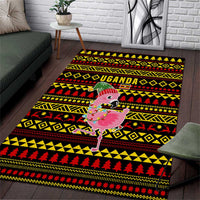 Uganda Christmas Area Rug with Flamingo Lights Uganda Flag and Black Red Yellow Tribal Pattern Design - Wonder Print Shop