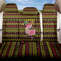 Uganda Christmas Back Car Seat Cover with Flamingo Lights Uganda Flag and Black Red Yellow Tribal Pattern Design - Wonder Print Shop