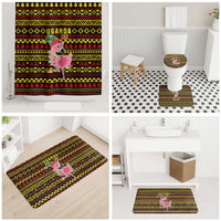 Uganda Christmas Bathroom Set with Flamingo Lights Uganda Flag and Black Red Yellow Tribal Pattern Design - Wonder Print Shop