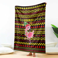 Uganda Christmas Blanket with Flamingo Lights Uganda Flag and Black Red Yellow Tribal Pattern Design - Wonder Print Shop