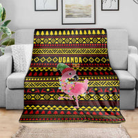 Uganda Christmas Blanket with Flamingo Lights Uganda Flag and Black Red Yellow Tribal Pattern Design - Wonder Print Shop