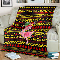 Uganda Christmas Blanket with Flamingo Lights Uganda Flag and Black Red Yellow Tribal Pattern Design - Wonder Print Shop