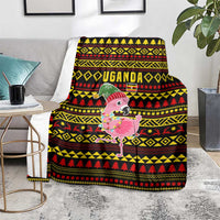 Uganda Christmas Blanket with Flamingo Lights Uganda Flag and Black Red Yellow Tribal Pattern Design - Wonder Print Shop