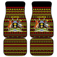 Uganda Christmas Car Mats with Flamingo Lights Uganda Flag and Black Red Yellow Tribal Pattern Design - Wonder Print Shop