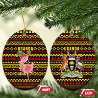 Uganda Christmas Ceramic Ornament with Flamingo Lights Uganda Flag and Black Red Yellow Tribal Pattern Design - Wonder Print Shop