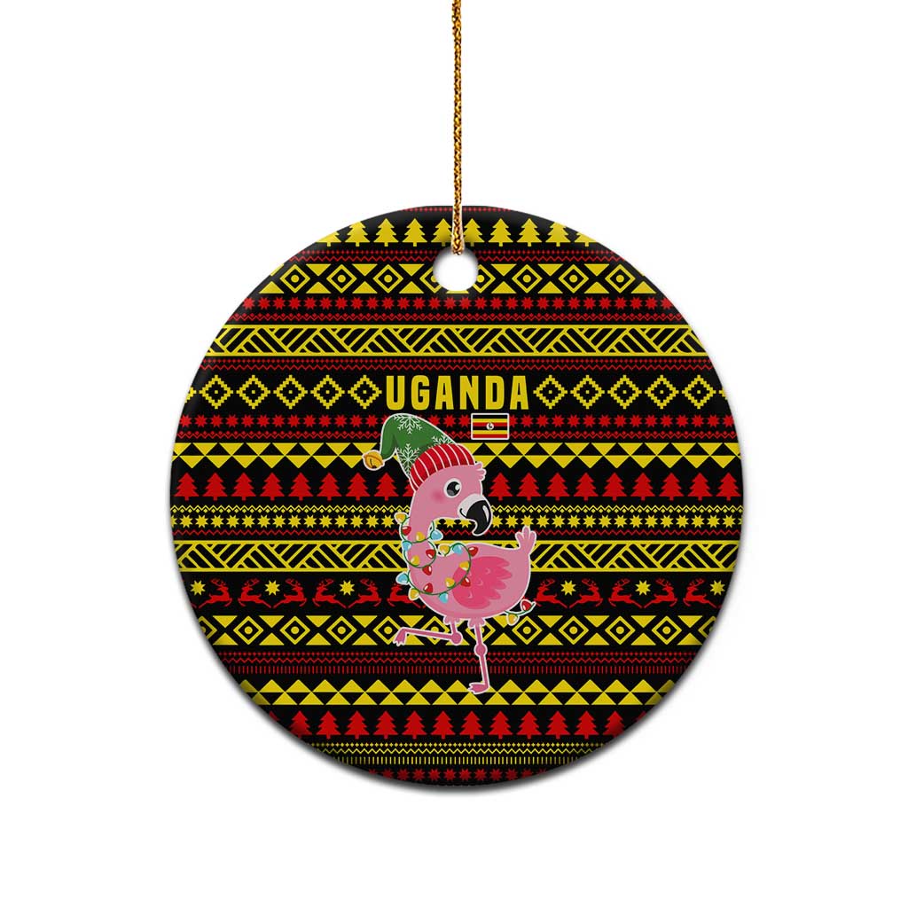 Uganda Christmas Ceramic Ornament with Flamingo Lights Uganda Flag and Black Red Yellow Tribal Pattern Design - Wonder Print Shop