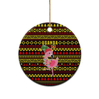 Uganda Christmas Ceramic Ornament with Flamingo Lights Uganda Flag and Black Red Yellow Tribal Pattern Design - Wonder Print Shop