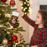 Uganda Christmas Stocking with Flamingo Lights Uganda Flag and Black Red Yellow Tribal Pattern Design - Wonder Print Shop