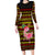 Uganda Christmas Family Matching Long Sleeve Bodycon Dress and Hawaiian Shirt with Flamingo Lights Uganda Flag and Black Red Yellow Tribal Pattern Design - Wonder Print Shop