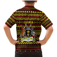 Uganda Christmas Family Matching Mermaid Dress and Hawaiian Shirt with Flamingo Lights Uganda Flag and Black Red Yellow Tribal Pattern Design - Wonder Print Shop