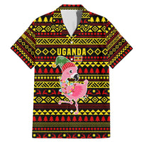 Uganda Christmas Family Matching Mermaid Dress and Hawaiian Shirt with Flamingo Lights Uganda Flag and Black Red Yellow Tribal Pattern Design - Wonder Print Shop