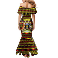 Uganda Christmas Family Matching Mermaid Dress and Hawaiian Shirt with Flamingo Lights Uganda Flag and Black Red Yellow Tribal Pattern Design - Wonder Print Shop