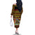Uganda Christmas Family Matching Off The Shoulder Long Sleeve Dress and Hawaiian Shirt with Flamingo Lights Uganda Flag and Black Red Yellow Tribal Pattern Design - Wonder Print Shop