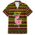 Uganda Christmas Family Matching Short Sleeve Bodycon Dress and Hawaiian Shirt with Flamingo Lights Uganda Flag and Black Red Yellow Tribal Pattern Design - Wonder Print Shop