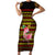 Uganda Christmas Family Matching Short Sleeve Bodycon Dress and Hawaiian Shirt with Flamingo Lights Uganda Flag and Black Red Yellow Tribal Pattern Design - Wonder Print Shop