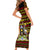 Uganda Christmas Family Matching Short Sleeve Bodycon Dress and Hawaiian Shirt with Flamingo Lights Uganda Flag and Black Red Yellow Tribal Pattern Design - Wonder Print Shop
