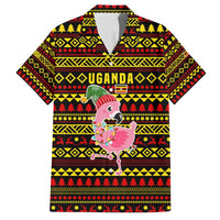 Uganda Christmas Family Matching Summer Maxi Dress and Hawaiian Shirt with Flamingo Lights Uganda Flag and Black Red Yellow Tribal Pattern Design - Wonder Print Shop