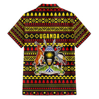 Uganda Christmas Family Matching Summer Maxi Dress and Hawaiian Shirt with Flamingo Lights Uganda Flag and Black Red Yellow Tribal Pattern Design - Wonder Print Shop