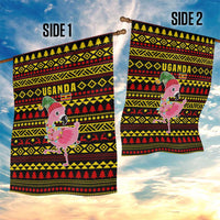 Uganda Christmas Garden Flag with Flamingo Lights Uganda Flag and Black Red Yellow Tribal Pattern Design - Wonder Print Shop