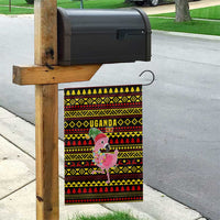 Uganda Christmas Garden Flag with Flamingo Lights Uganda Flag and Black Red Yellow Tribal Pattern Design - Wonder Print Shop