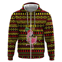 Uganda Christmas Hoodie with Flamingo Lights Uganda Flag and Black Red Yellow Tribal Pattern Design - Wonder Print Shop