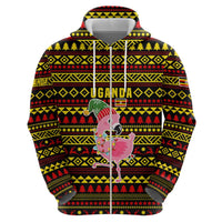 Uganda Christmas Hoodie with Flamingo Lights Uganda Flag and Black Red Yellow Tribal Pattern Design - Wonder Print Shop