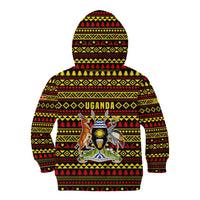 Uganda Christmas Kid Hoodie with Flamingo Lights Uganda Flag and Black Red Yellow Tribal Pattern Design - Wonder Print Shop