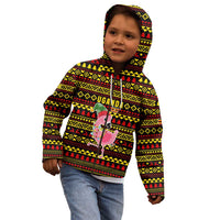 Uganda Christmas Kid Hoodie with Flamingo Lights Uganda Flag and Black Red Yellow Tribal Pattern Design - Wonder Print Shop