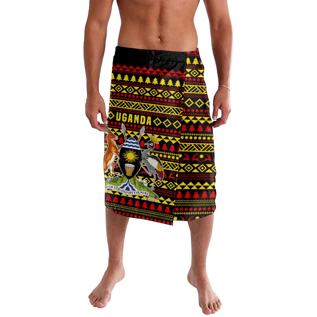 Uganda Christmas Lavalava with Flamingo Lights Uganda Flag and Black Red Yellow Tribal Pattern Design - Wonder Print Shop