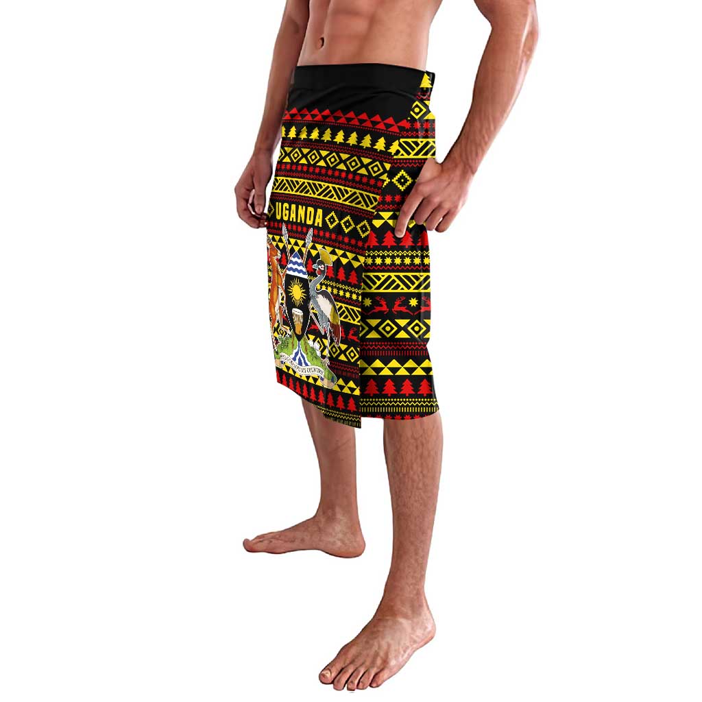 Uganda Christmas Lavalava with Flamingo Lights Uganda Flag and Black Red Yellow Tribal Pattern Design - Wonder Print Shop