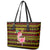 Uganda Christmas Leather Tote Bag with Flamingo Lights Uganda Flag and Black Red Yellow Tribal Pattern Design - Wonder Print Shop