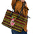Uganda Christmas Leather Tote Bag with Flamingo Lights Uganda Flag and Black Red Yellow Tribal Pattern Design - Wonder Print Shop