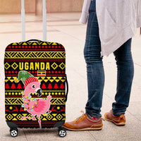 Uganda Christmas Luggage Cover with Flamingo Lights Uganda Flag and Black Red Yellow Tribal Pattern Design - Wonder Print Shop