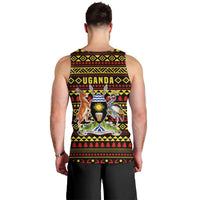 Uganda Christmas Men Tank Top with Flamingo Lights Uganda Flag and Black Red Yellow Tribal Pattern Design - Wonder Print Shop
