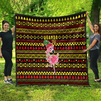 Uganda Christmas Quilt with Flamingo Lights Uganda Flag and Black Red Yellow Tribal Pattern Design - Wonder Print Shop