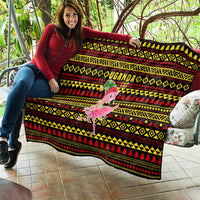 Uganda Christmas Quilt with Flamingo Lights Uganda Flag and Black Red Yellow Tribal Pattern Design - Wonder Print Shop