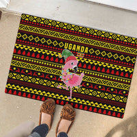 Uganda Christmas Rubber Doormat with Flamingo Lights Uganda Flag and Black Red Yellow Tribal Pattern Design - Wonder Print Shop