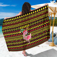 Uganda Christmas Sarong with Flamingo Lights Uganda Flag and Black Red Yellow Tribal Pattern Design - Wonder Print Shop