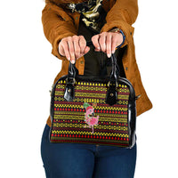 Uganda Christmas Shoulder Handbag with Flamingo Lights Uganda Flag and Black Red Yellow Tribal Pattern Design - Wonder Print Shop