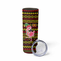 Uganda Christmas Skinny Tumbler with Flamingo Lights Uganda Flag and Black Red Yellow Tribal Pattern Design - Wonder Print Shop