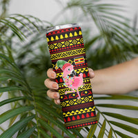 Uganda Christmas Skinny Tumbler with Flamingo Lights Uganda Flag and Black Red Yellow Tribal Pattern Design - Wonder Print Shop