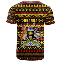 Uganda Christmas T Shirt with Flamingo Lights Uganda Flag and Black Red Yellow Tribal Pattern Design - Wonder Print Shop