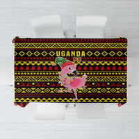 Uganda Christmas Tablecloth with Flamingo Lights Uganda Flag and Black Red Yellow Tribal Pattern Design - Wonder Print Shop