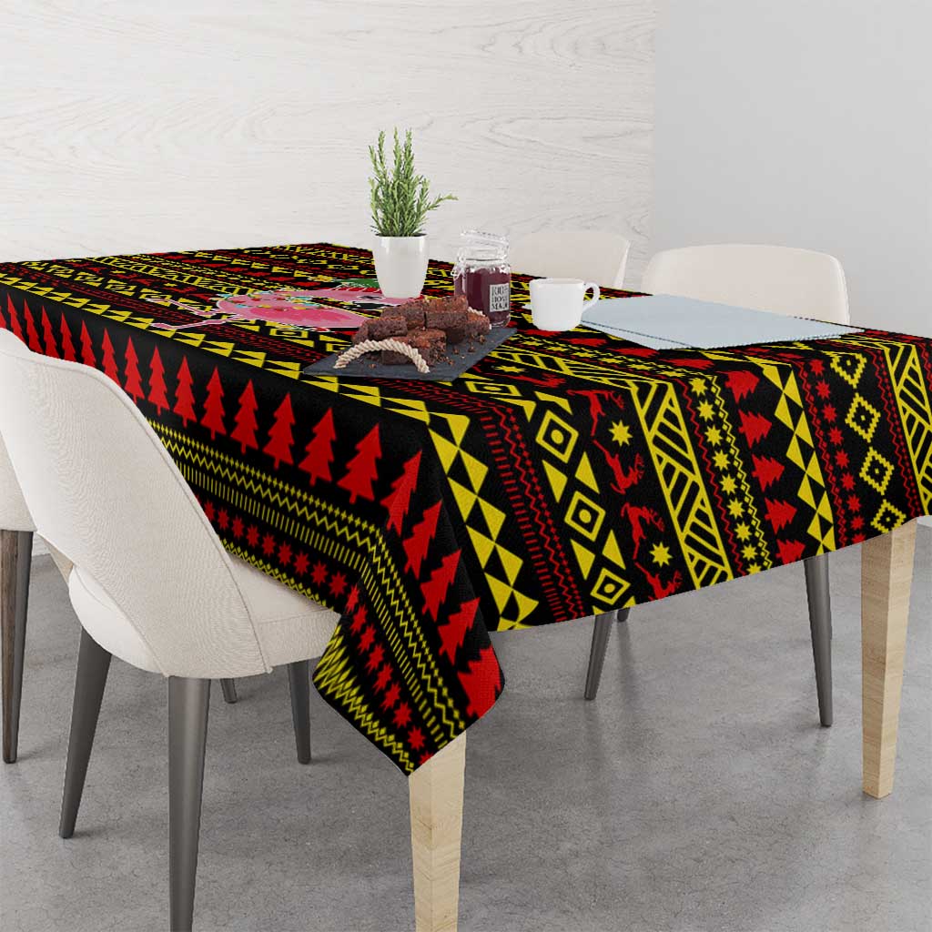 Uganda Christmas Tablecloth with Flamingo Lights Uganda Flag and Black Red Yellow Tribal Pattern Design - Wonder Print Shop