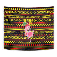 Uganda Christmas Tapestry with Flamingo Lights Uganda Flag and Black Red Yellow Tribal Pattern Design - Wonder Print Shop