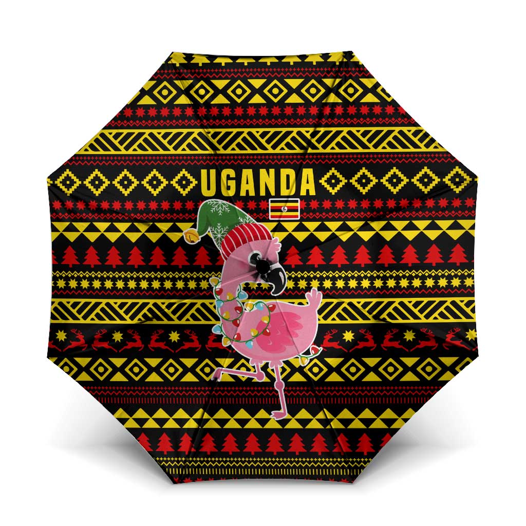 Uganda Christmas Umbrella with Flamingo Lights Uganda Flag and Black Red Yellow Tribal Pattern Design - Wonder Print Shop