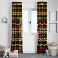 Uganda Christmas Window Curtain with Flamingo Lights Uganda Flag and Black Red Yellow Tribal Pattern Design - Wonder Print Shop