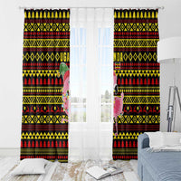 Uganda Christmas Window Curtain with Flamingo Lights Uganda Flag and Black Red Yellow Tribal Pattern Design - Wonder Print Shop